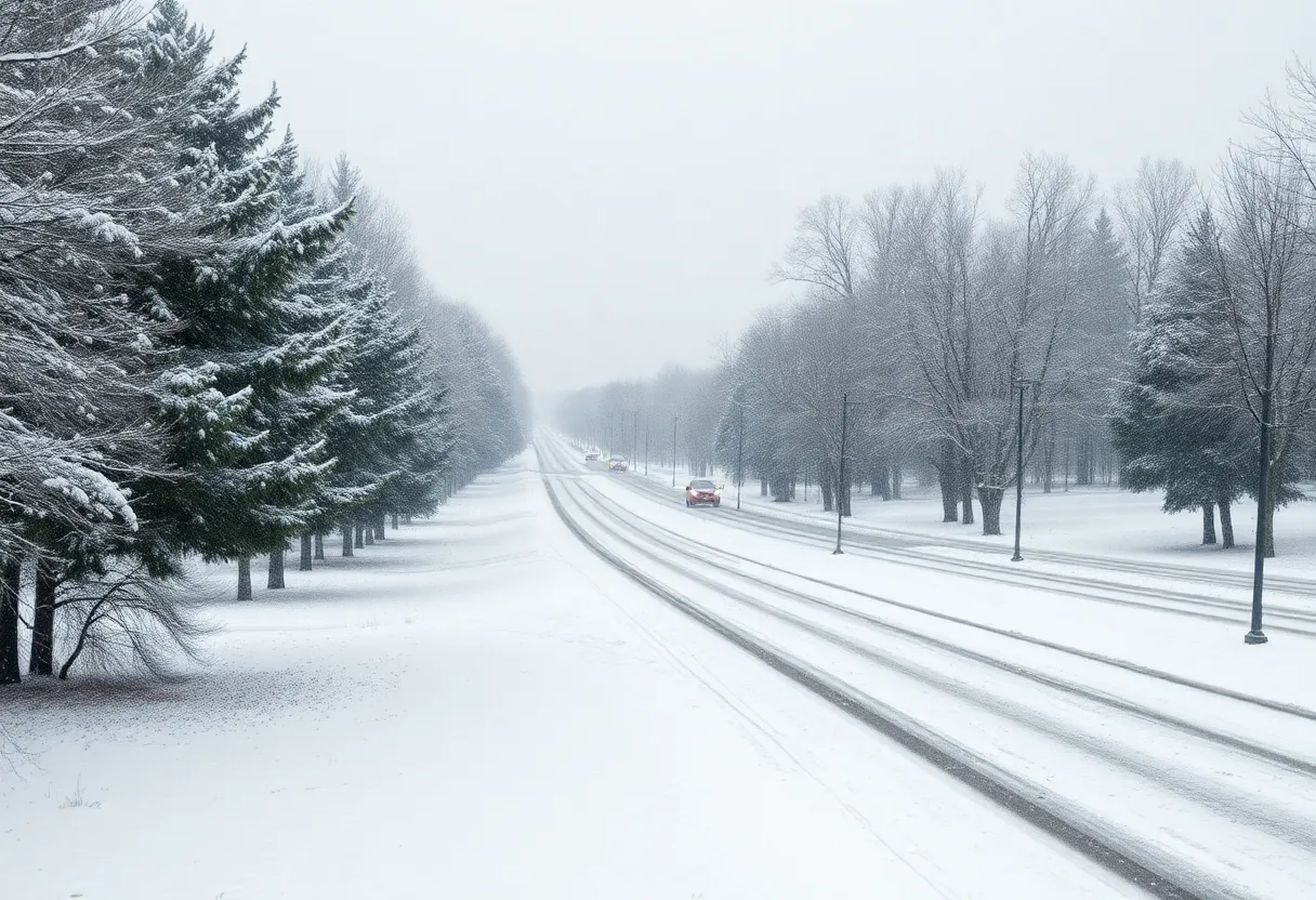 Snow-covered street in Lexington KY