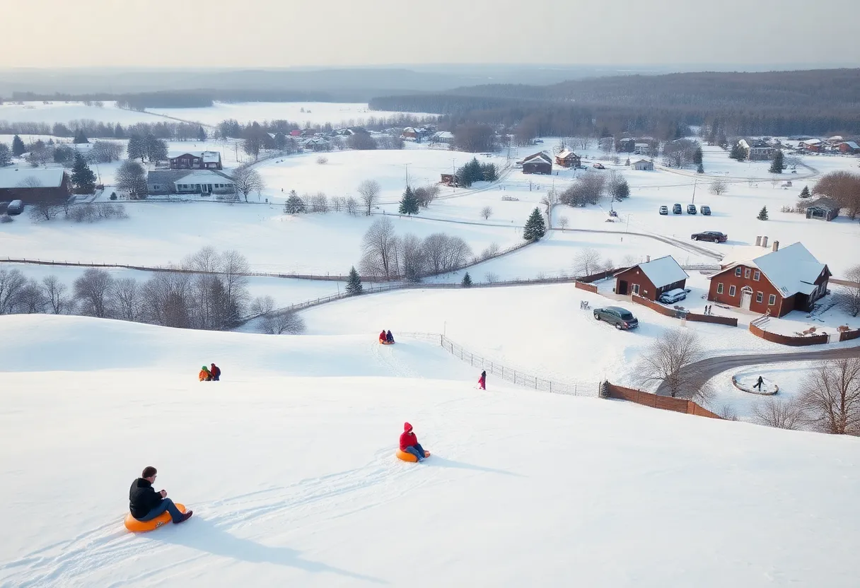 Children sledding in the snow in Fayette County
