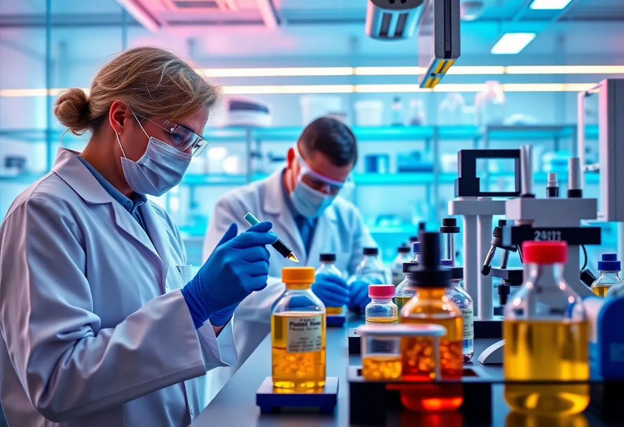 Scientists researching cancer treatments in a laboratory