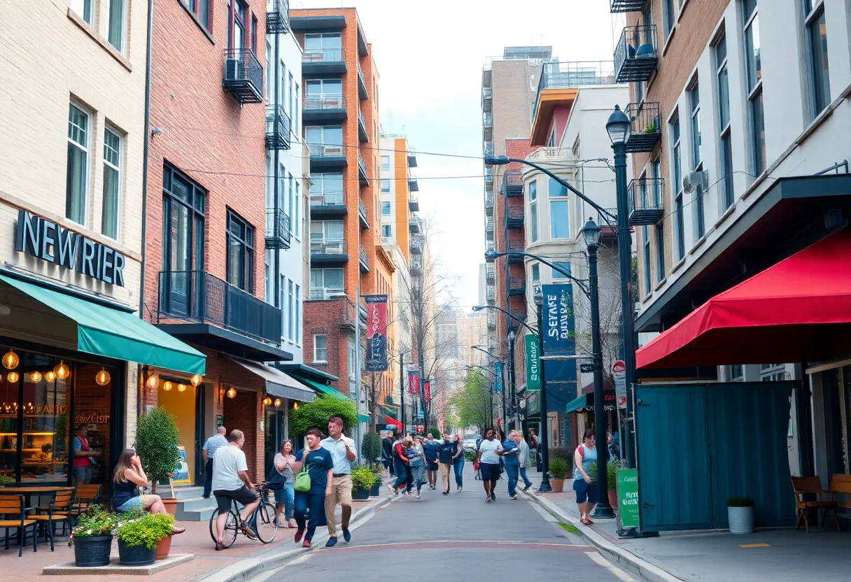 Urban scene of Delaware Avenue with new restaurants and housing developments