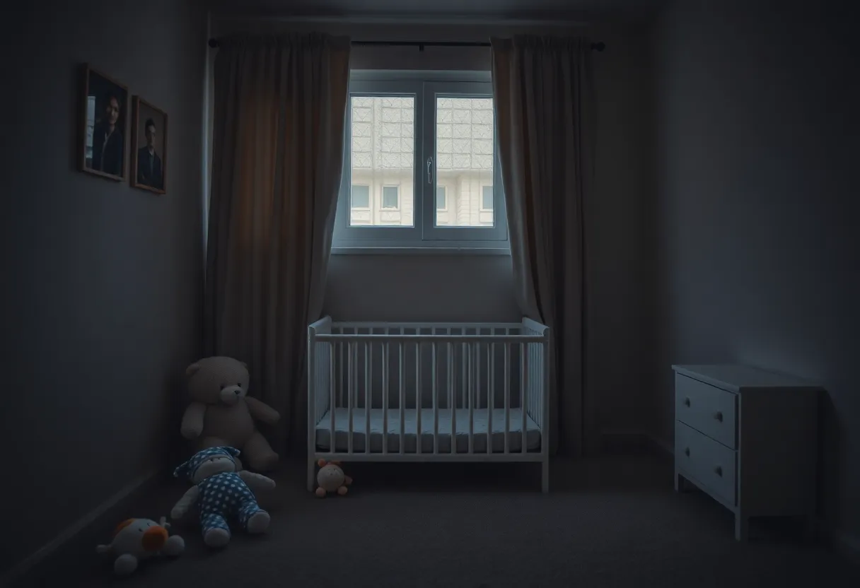 Empty baby crib symbolizing loss