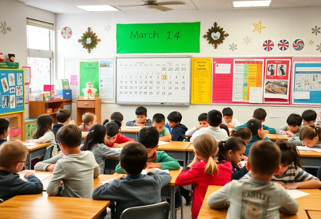 Students in a classroom setting on a winter makeup day