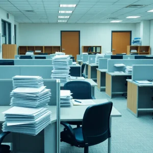 An empty federal health office indicating layoffs within the agency.