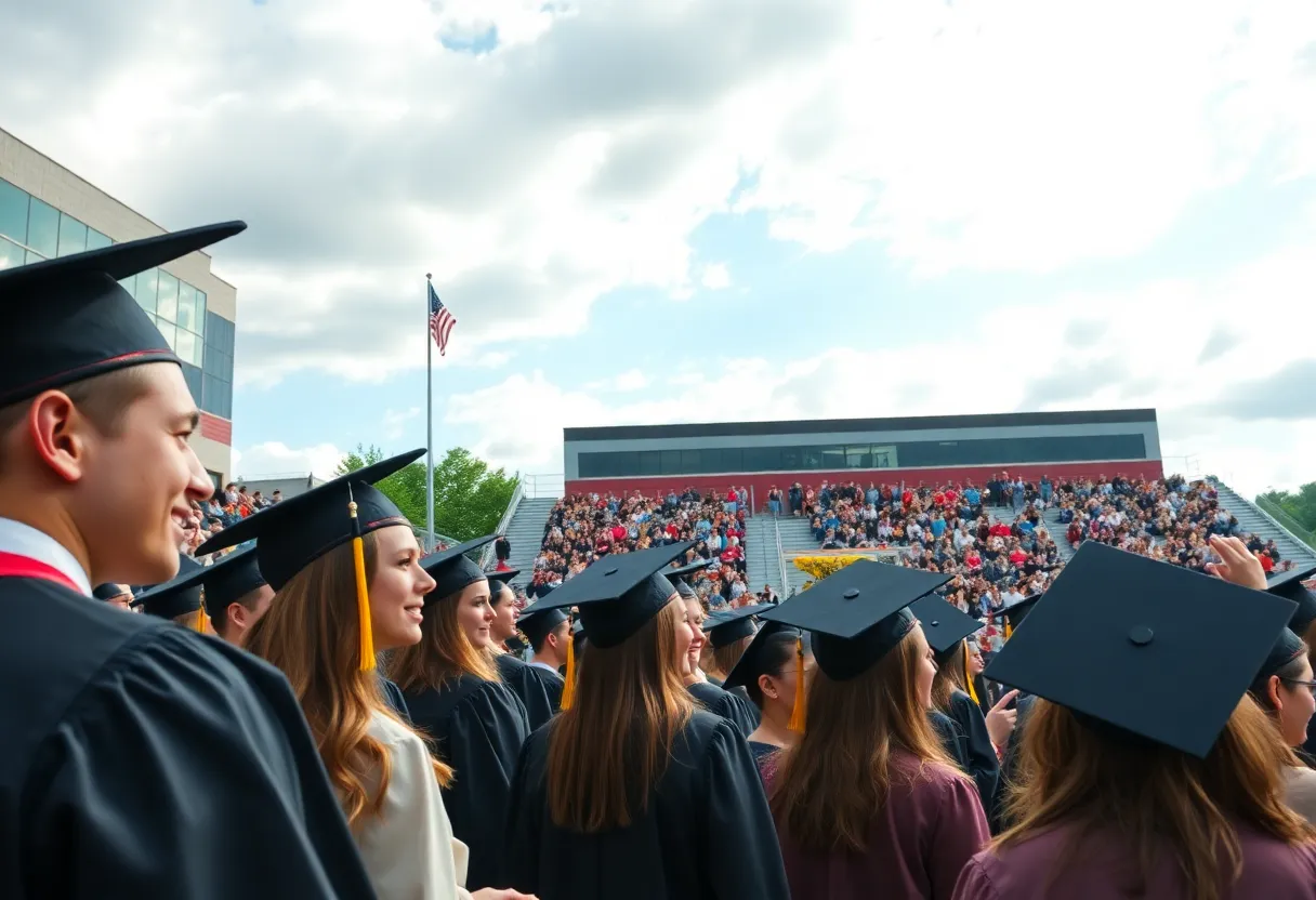 Graduation ceremony at Frankfort High School with graduates in caps and gowns