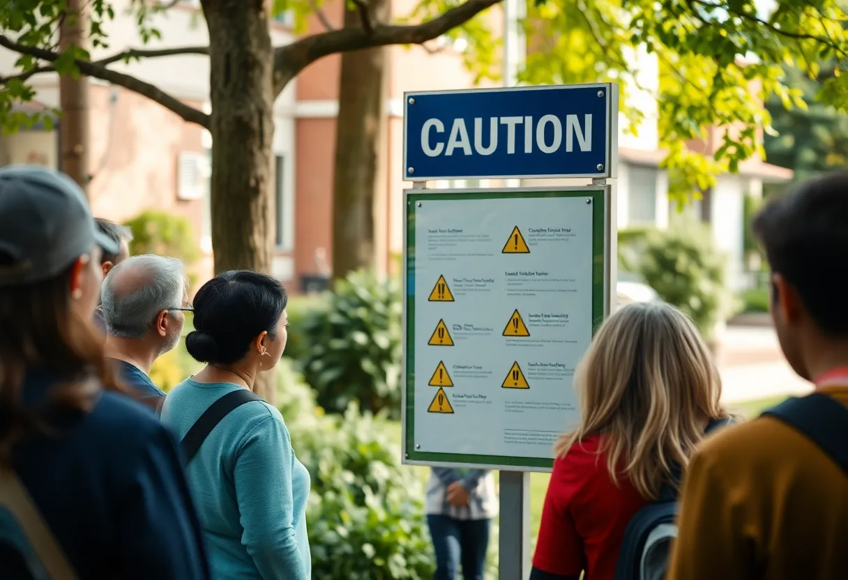 Community residents discussing scam warnings