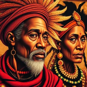 Tapestries displaying ancestral spirit portraits celebrating African American heritage