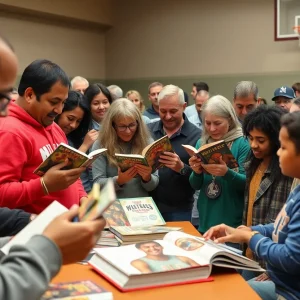 Crowd enjoying a book signing event