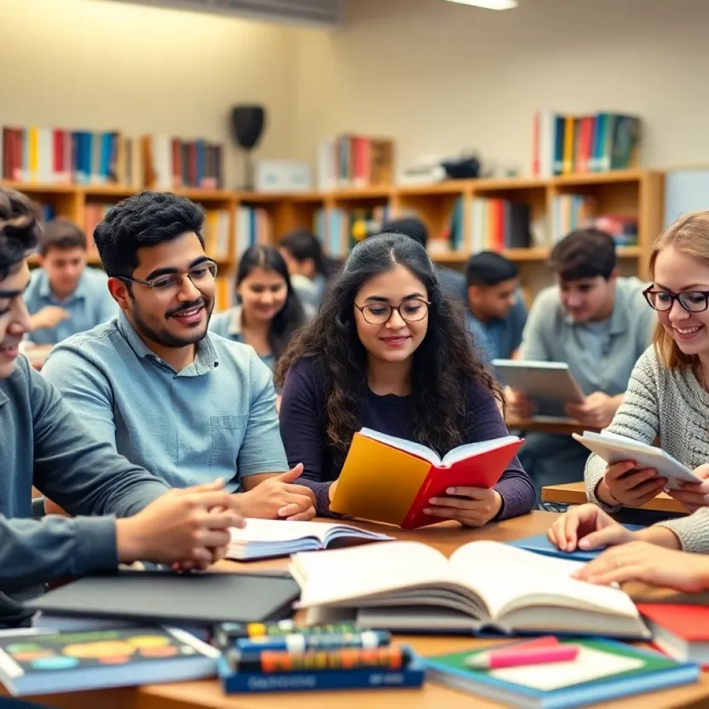 Diverse students in a university classroom actively engaging in learning.