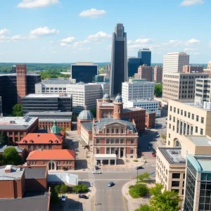 Cityscape of Lexington with elements symbolizing growth