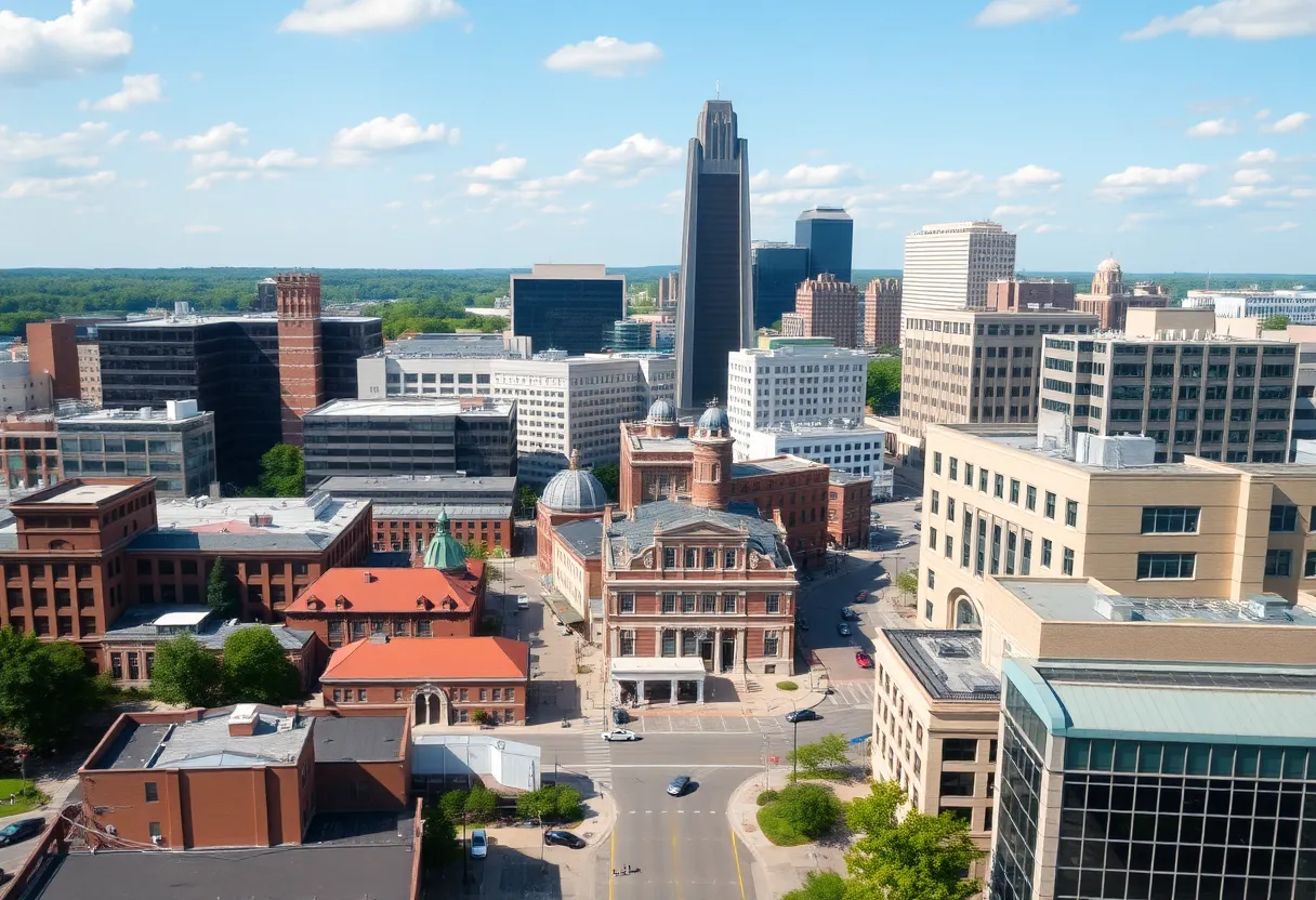 Cityscape of Lexington with elements symbolizing growth