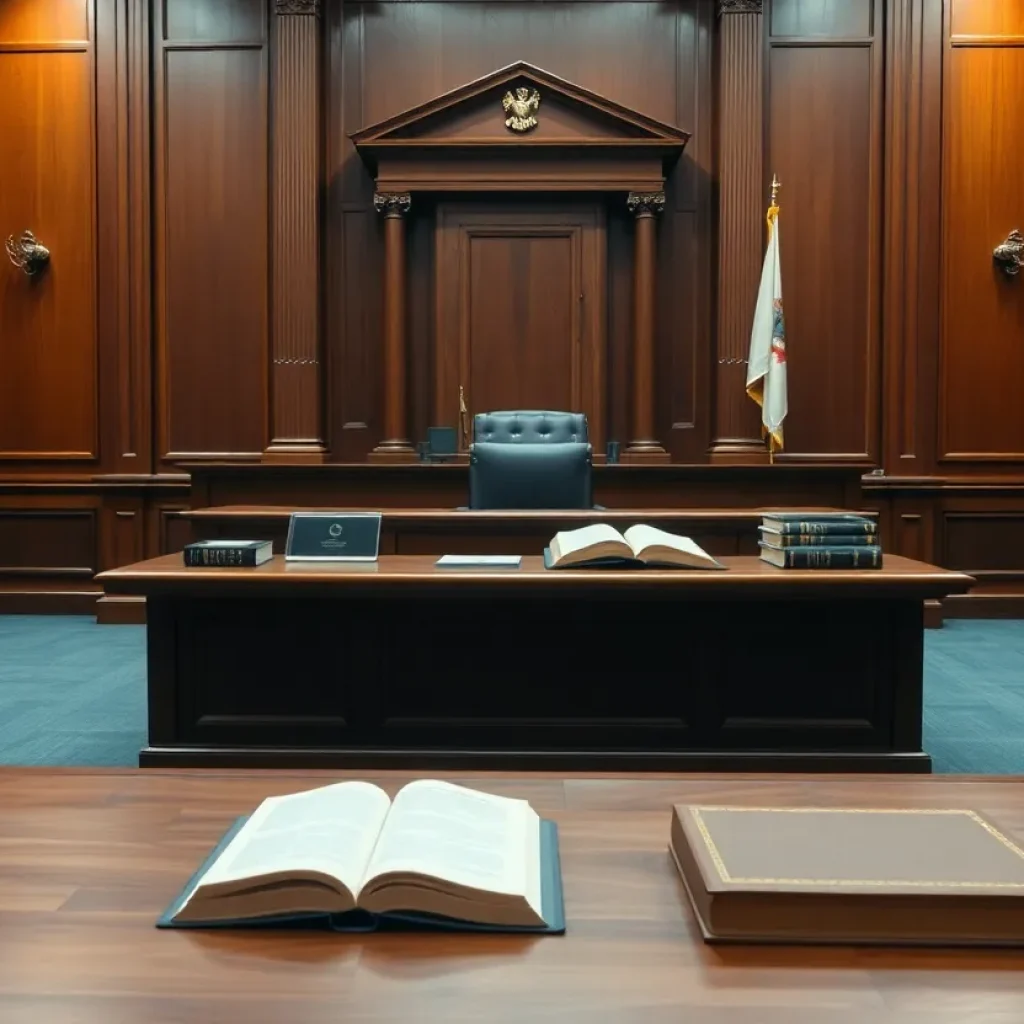 Empty courthouse bench representing judicial decisions