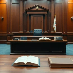 Empty courthouse bench representing judicial decisions