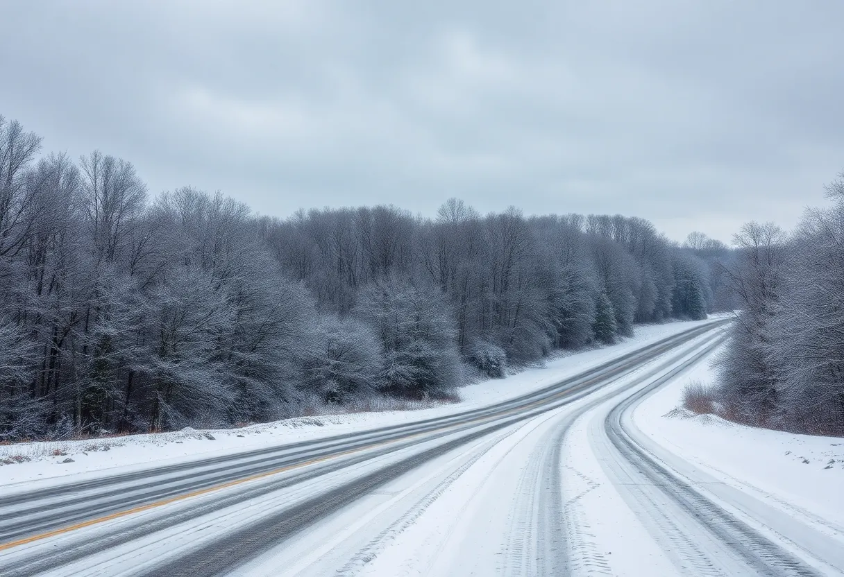 A snowy landscape in Kentucky during winter weather conditions