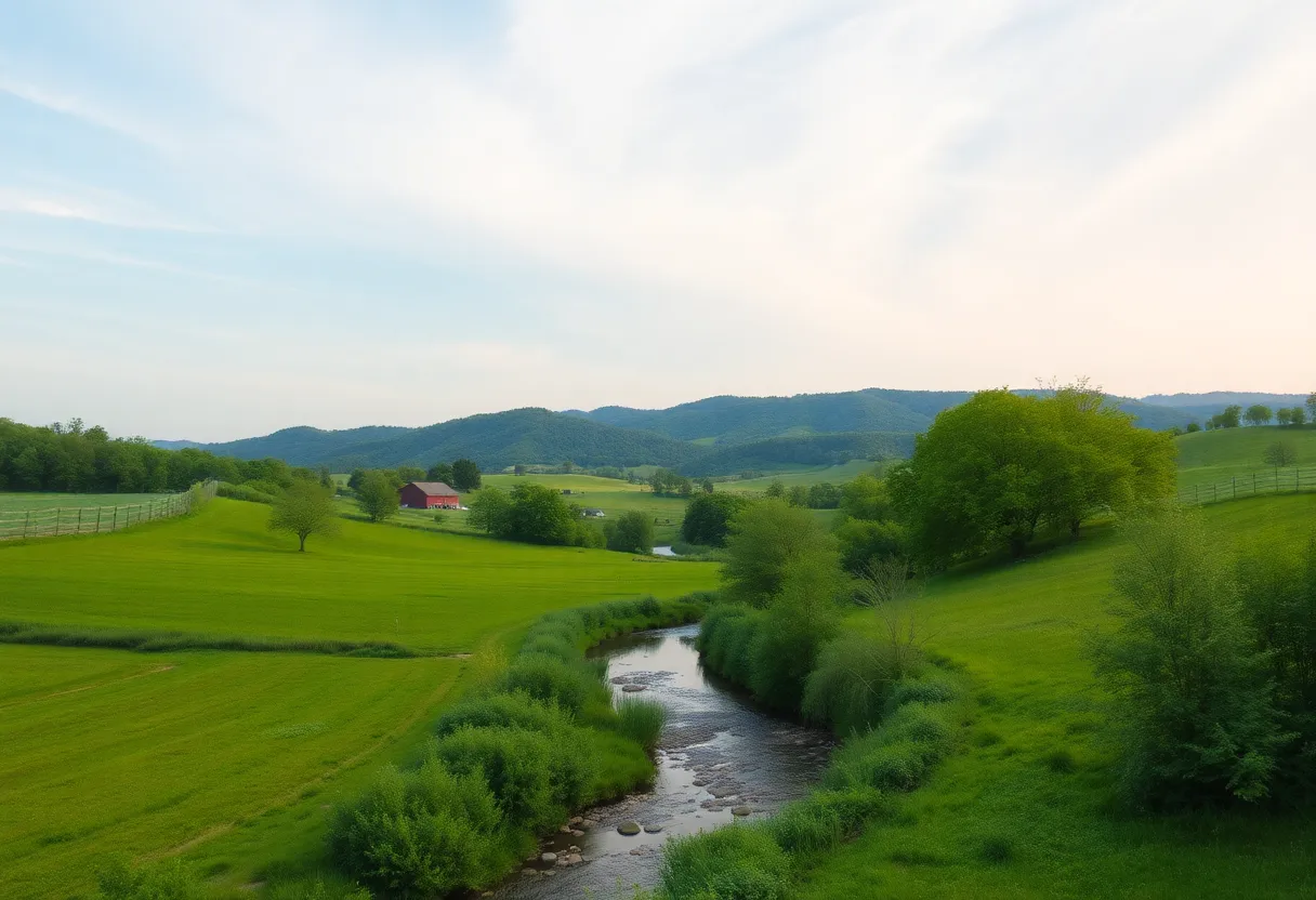 Lush rural landscape of Kentucky with rolling hills