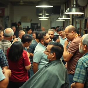 A view of a busy barbershop in Lexington, capturing patrons and barbers at work.