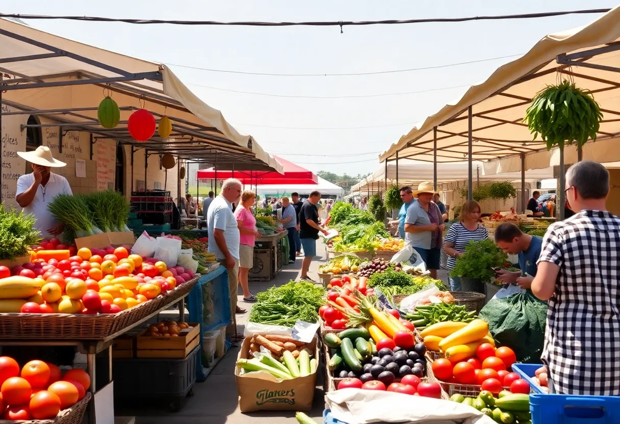 Farmers market with fresh produce and local vendors
