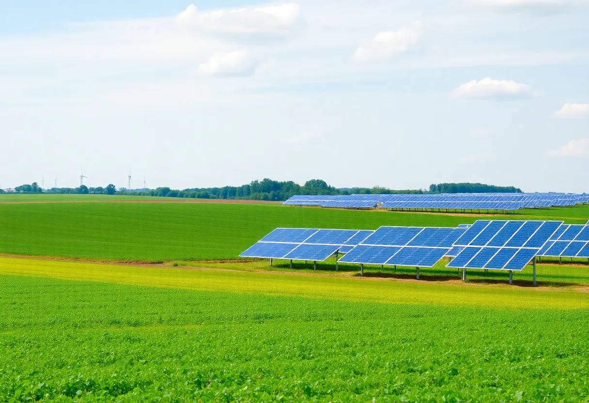 Agricultural farmland in Lexington with solar panels.