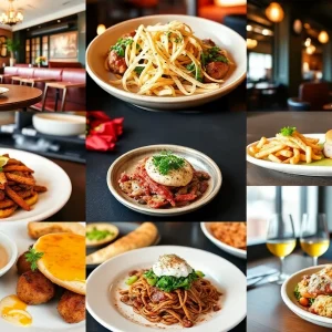 Collage of new restaurants in Lexington including cuisine and restaurant interiors