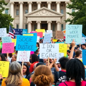 Participants at Lexington's Rally for the People holding signs for immigrant and LGBTQ+ rights
