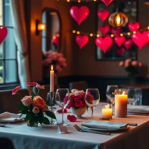 A romantic dinner setting with candles and flowers in a Lexington restaurant.