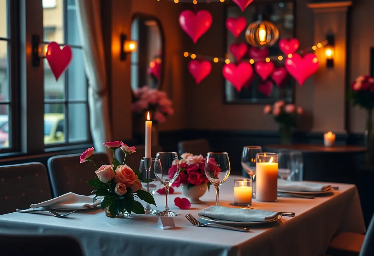 A romantic dinner setting with candles and flowers in a Lexington restaurant.