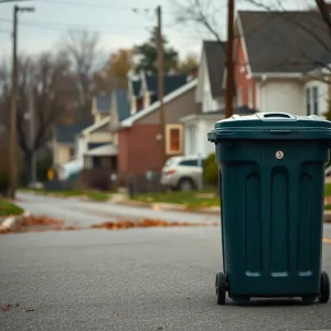 Quiet neighborhood in Lexington with a trash can