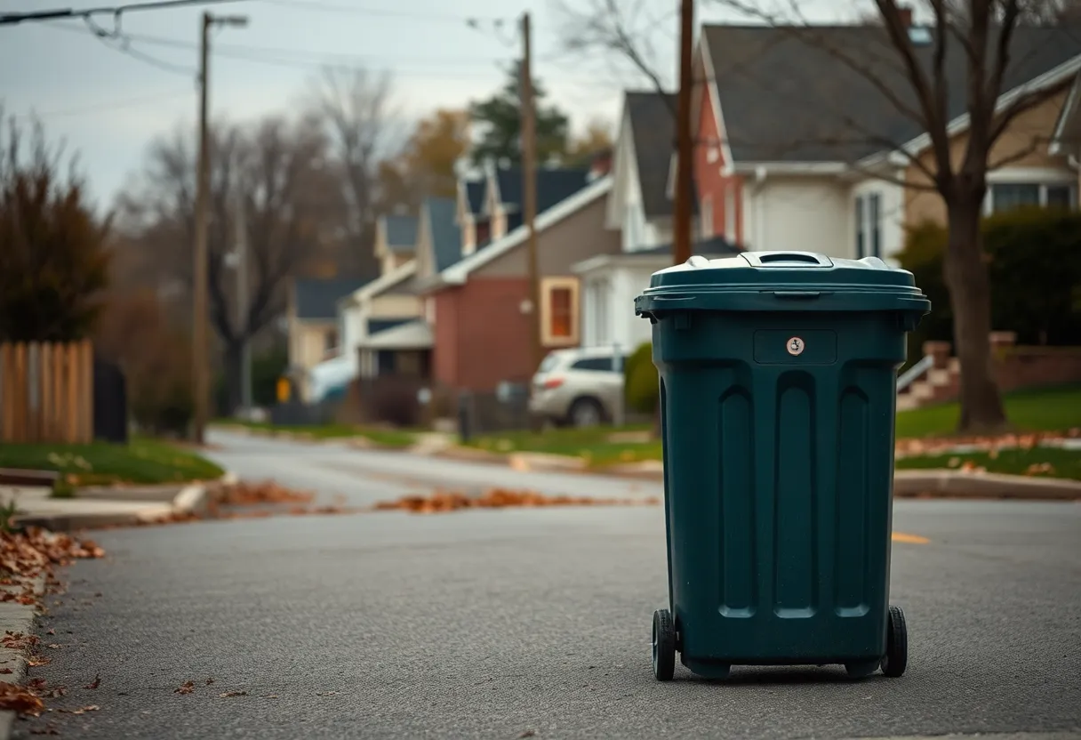 Quiet neighborhood in Lexington with a trash can