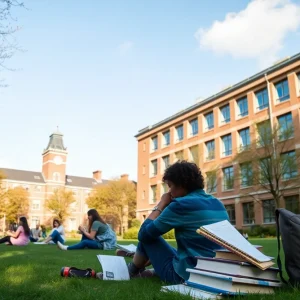 University students studying outdoors amid financial challenges