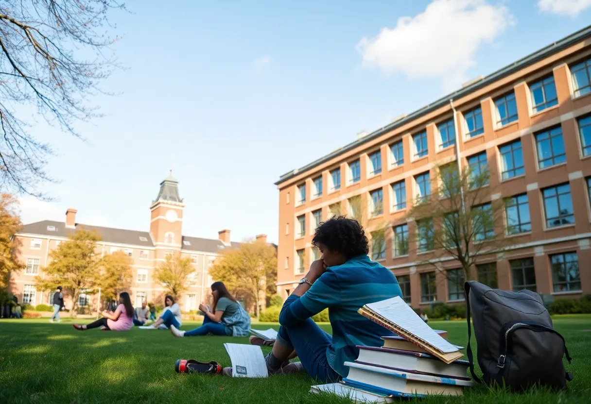 University students studying outdoors amid financial challenges
