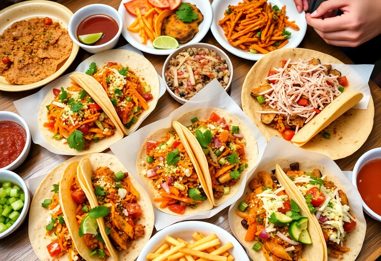 A variety of tacos displayed on a table for Lexington Taco Week.