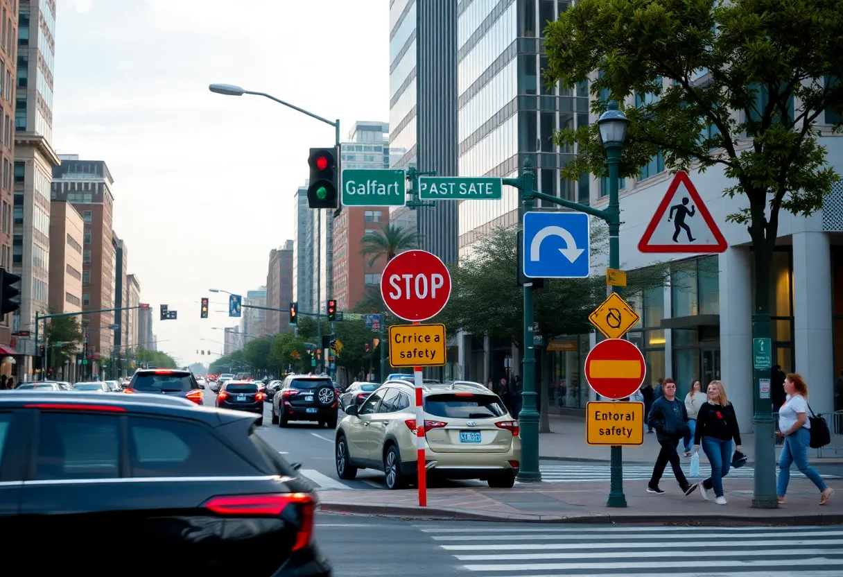 A busy street in Lexington emphasizing traffic safety