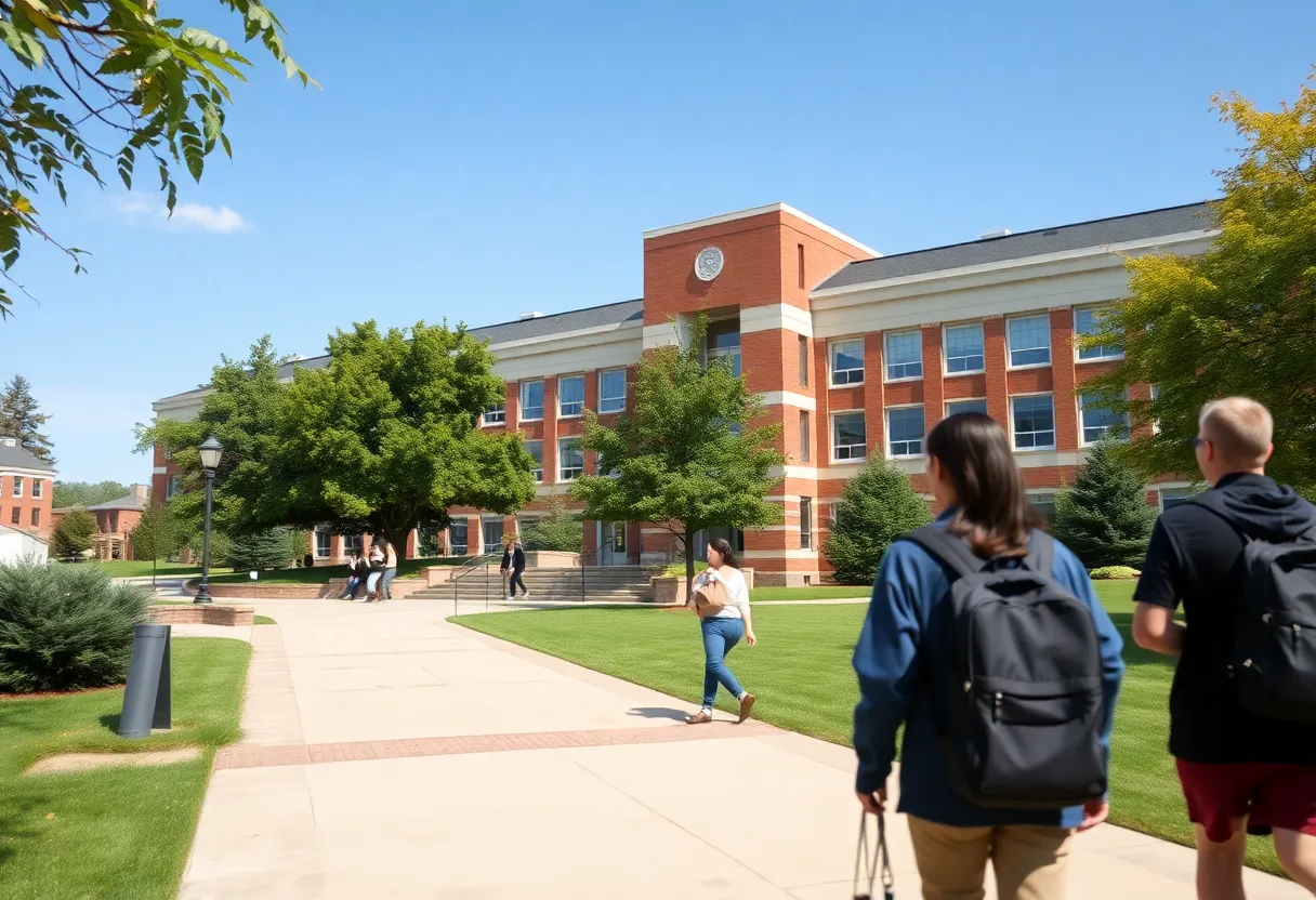 University of Kentucky building with students for campus safety