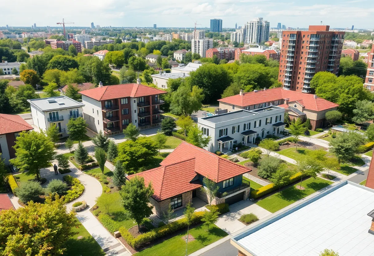 Vibrant urban landscape in Lexington-Fayette County showcasing sustainable housing and community spaces.