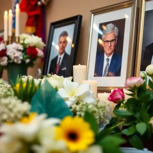 A memorial service honoring journalist Vanessa Gallman, with flowers and candles.