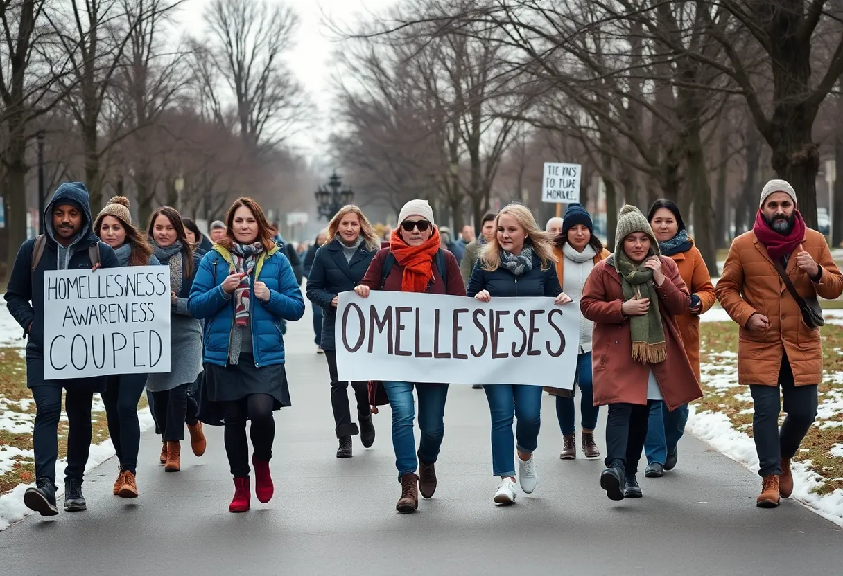 Participants in the Walk for Warmth event in Lexington showing solidarity against homelessness.