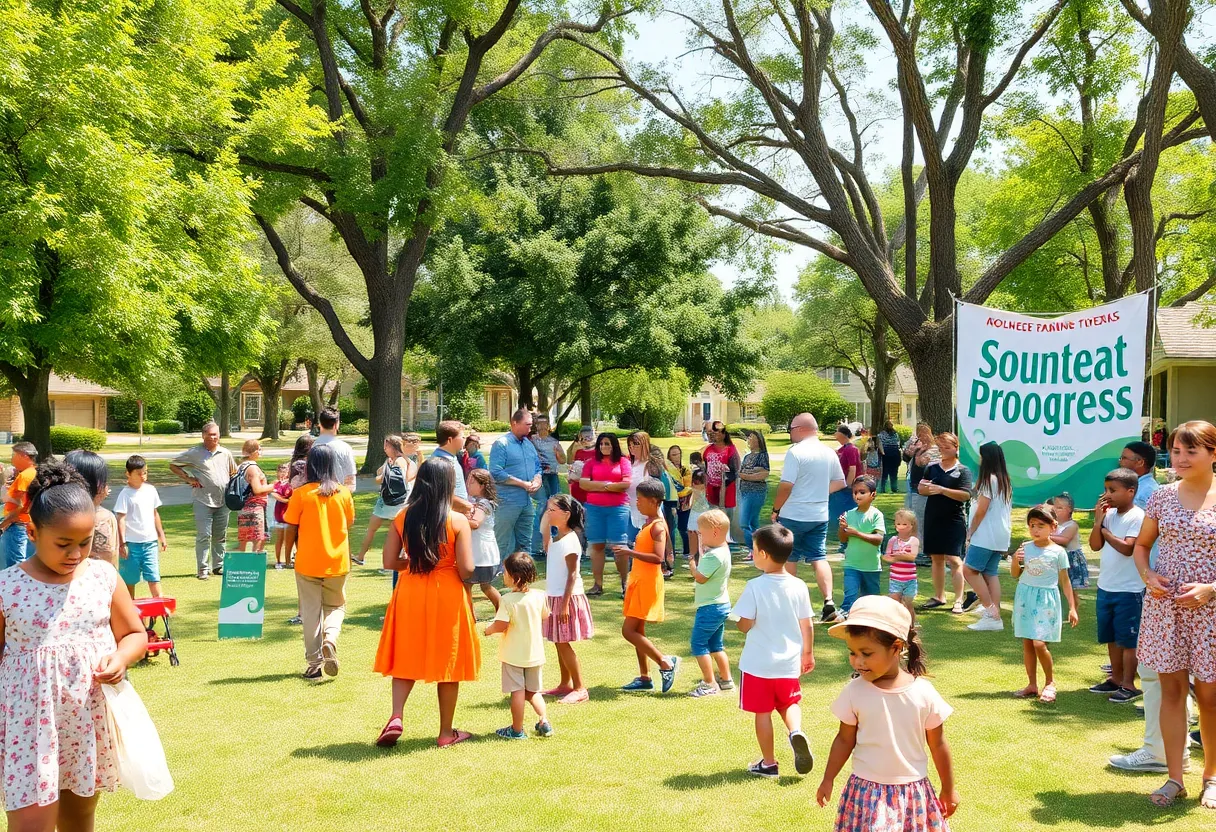 Residents celebrating in a park for the relocation of the garbage transfer station