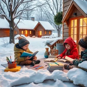 Children studying at home during a winter NTI day