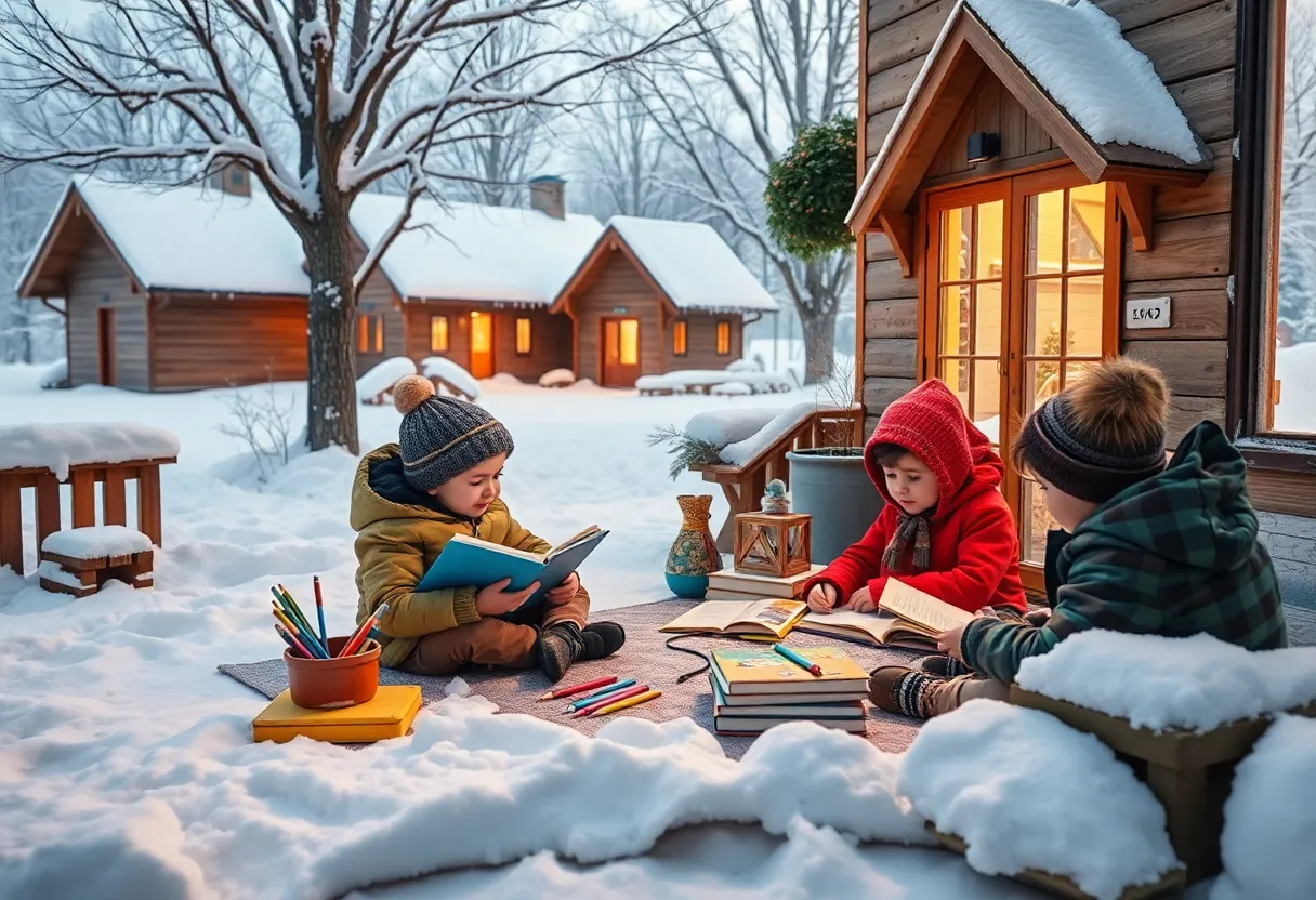 Children studying at home during a winter NTI day