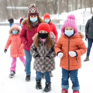 Families in Kentucky enjoying winter while practicing health safety measures