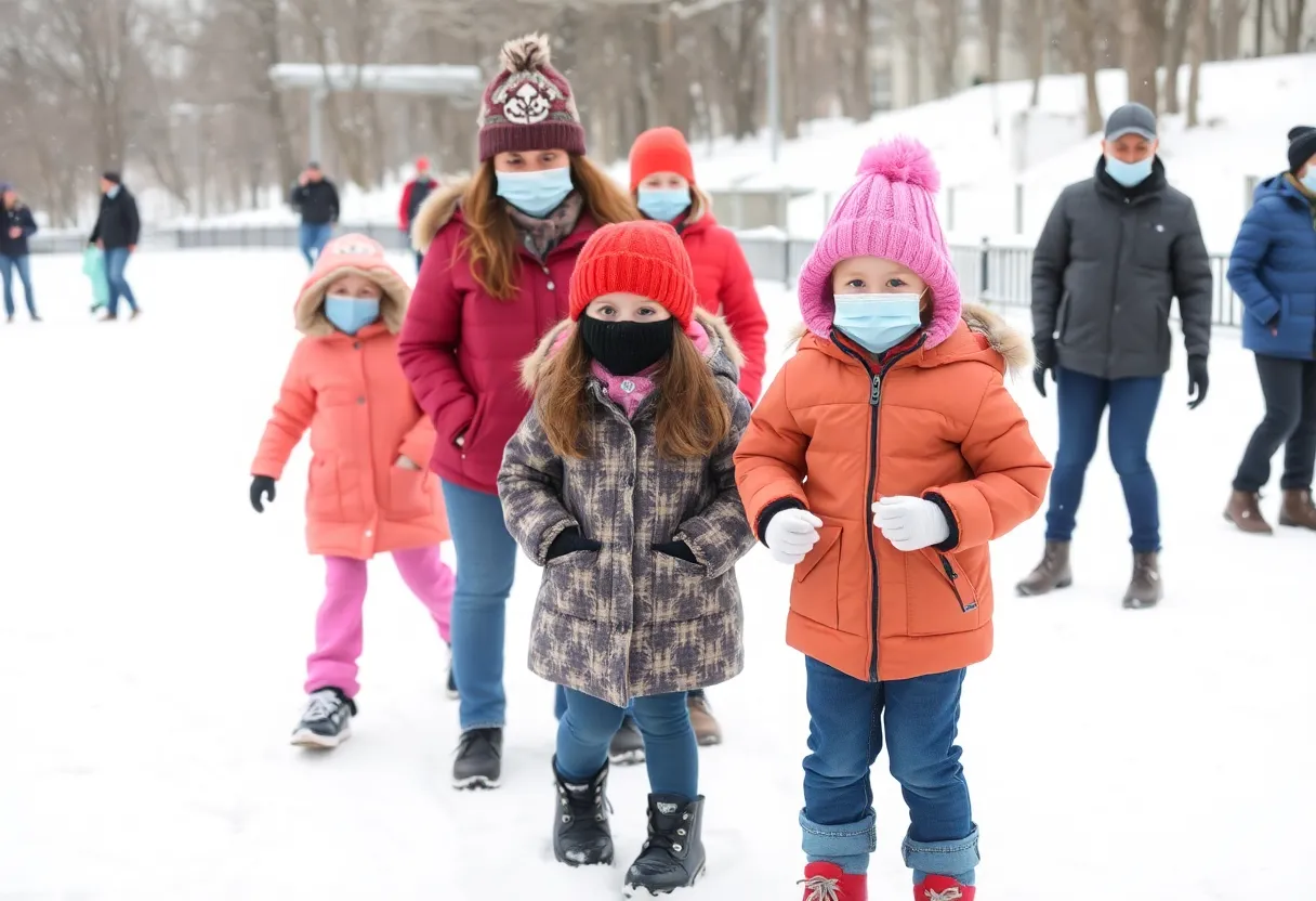 Families in Kentucky enjoying winter while practicing health safety measures