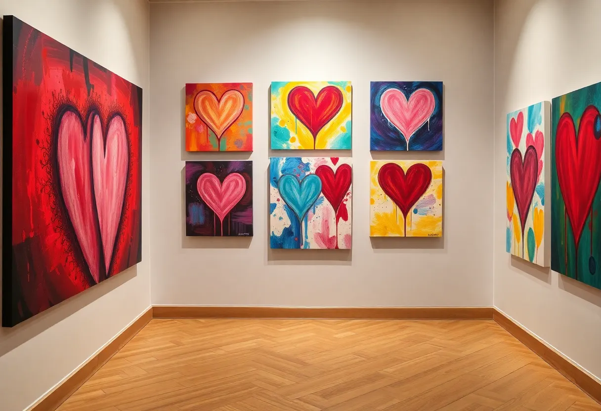 An artistic display from the ART with HEART exhibit focusing on domestic violence awareness.