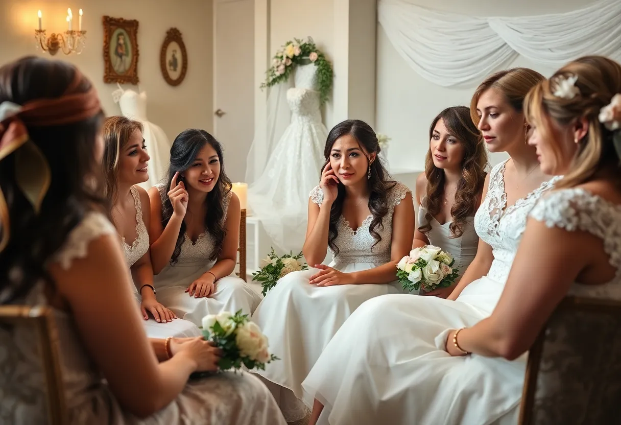 Group of brides discussing their experiences with a wedding photography scam