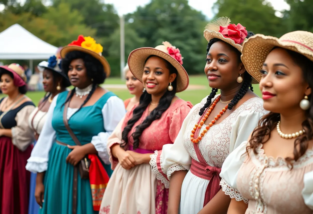 Outdoor celebration in Lexington showcasing women in historical clothing