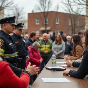 Community meeting addressing crime prevention with police and residents