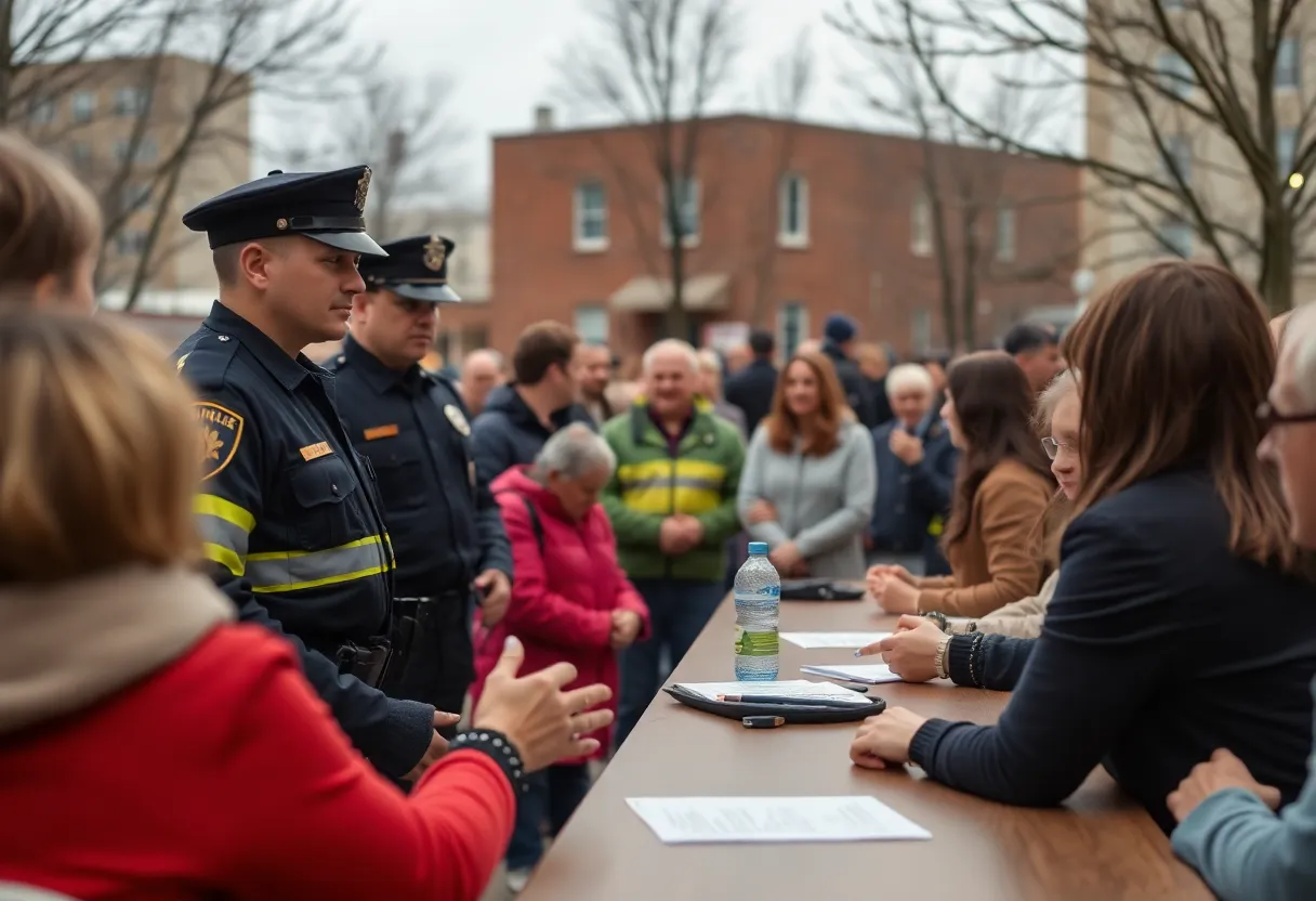 Community meeting addressing crime prevention with police and residents