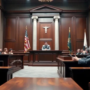 Courtroom scene signifying justice in a fetal homicide case