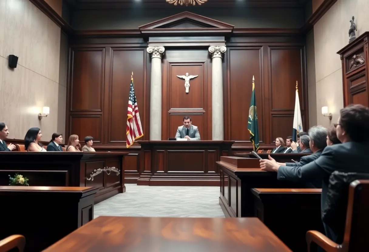 Courtroom scene signifying justice in a fetal homicide case