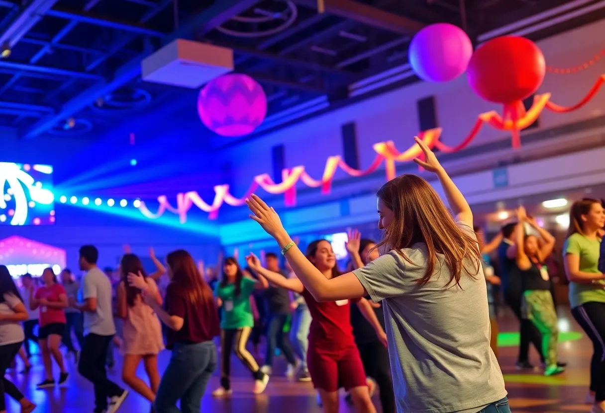 Students dancing at the University of Kentucky DanceBlue event