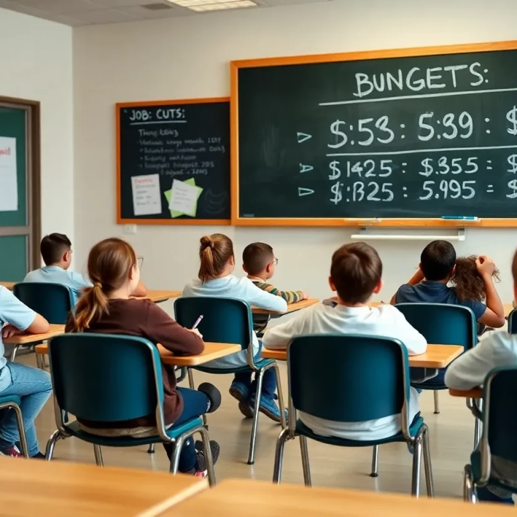 Classroom with students learning, reflecting potential education funding challenges.