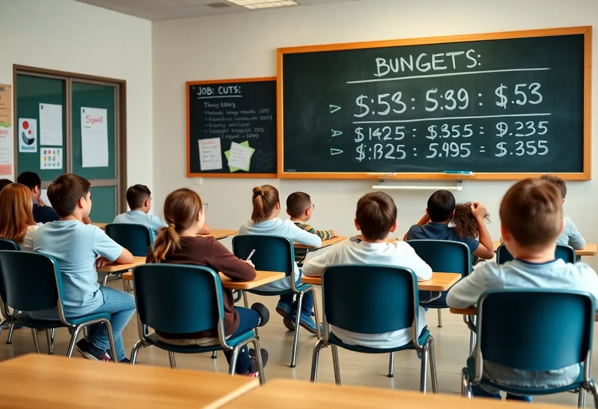 Classroom with students learning, reflecting potential education funding challenges.